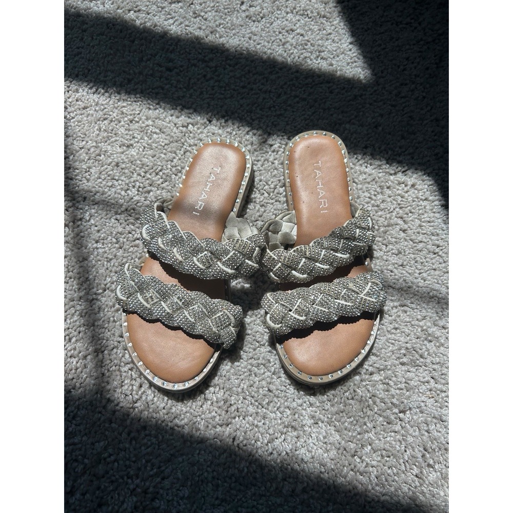 Tahari Girls Rhinestone Braided Slide Sandals Sz 1 Toddler Silver Sparkly  Shoes